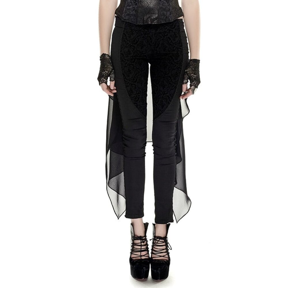 Punk Rave Gothic Floral Mesh Skinny Pants Black Sheer Jacquard Goth Rave XS-L